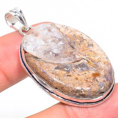 Natural Plume Root Jasper Gemstone 925 Sterling Silver Pendant 2.05" U5f02