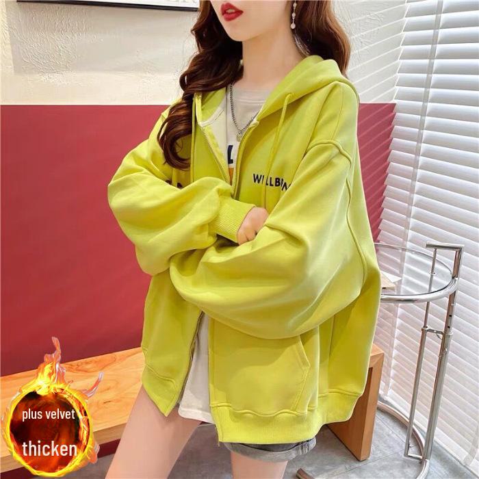 Chinese Cotton Silver Fox Velvet Hooded Cardigan Sweater with Back Collar and Print.