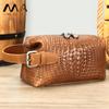 Leather Woven Handbag, Cowhide Casual Handbag, Large Capacity Portable Storage Bag, Toiletry Bag