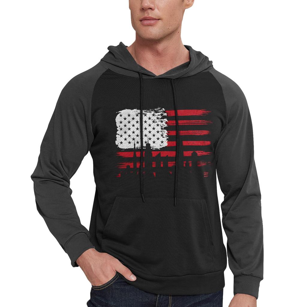 Herren Lässiges Kapuzen-Sweatshirt mit Kordelzug, lang, mit Flaggen-Print und Taschen