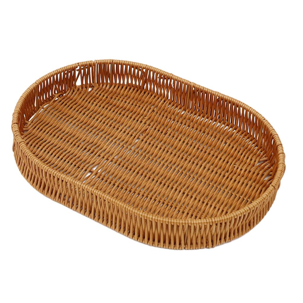 Imitation Rattan Fruit Tray, Weaving Storage Holder, Rectangle Handwoven Basket Organizer Tray for