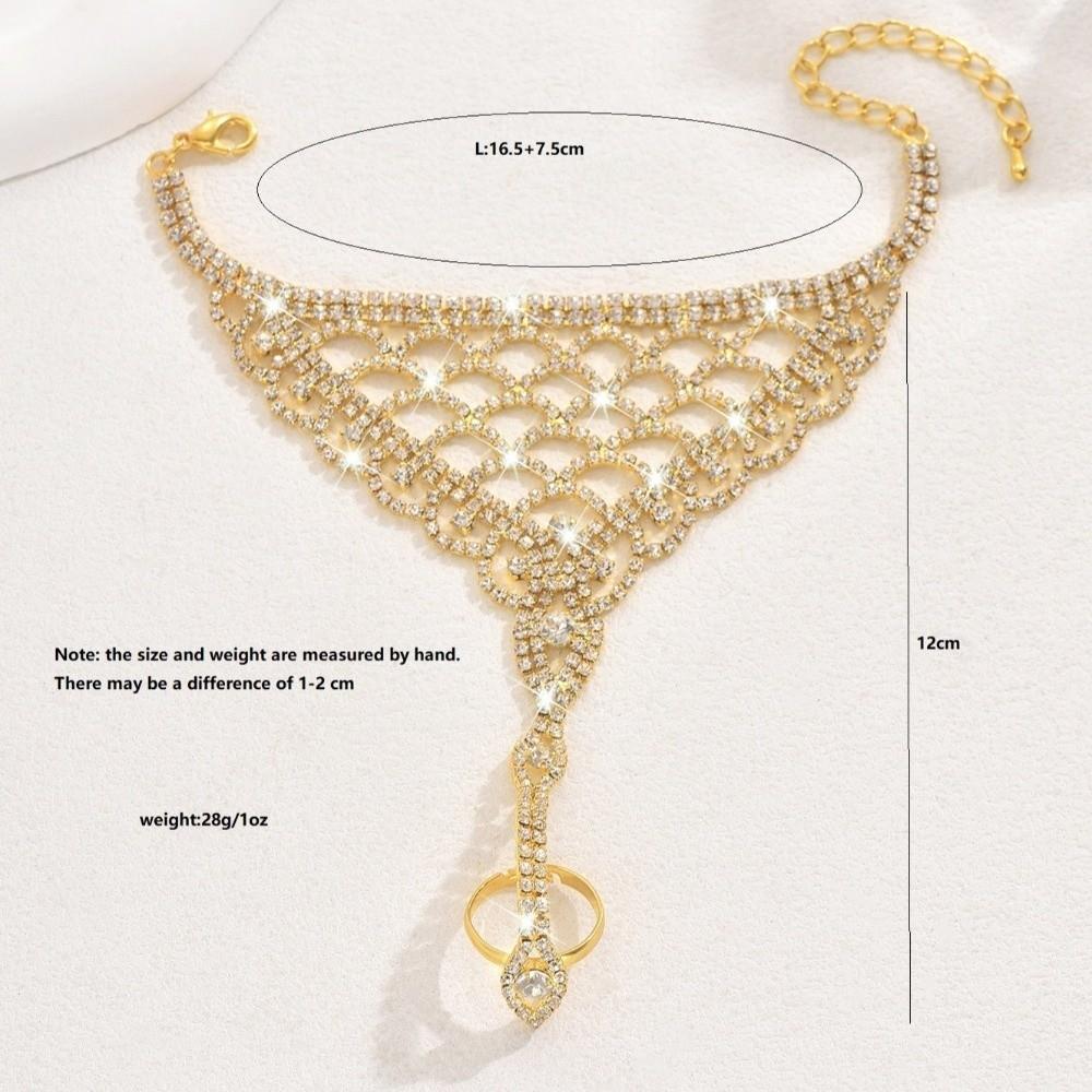 Versatile Rhinestone Hand Chain Fashion Finger Chain Ring Bracelet for Weddings