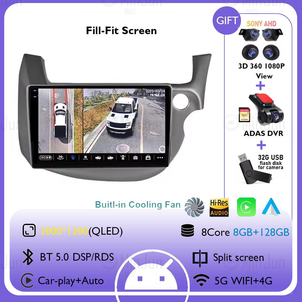 Android 14 Car Radio For HONDA FIT JAZZ 2007-2014 Right Hand Drive Carplay Auto Multimedia Video Player Split Screen Head Unit