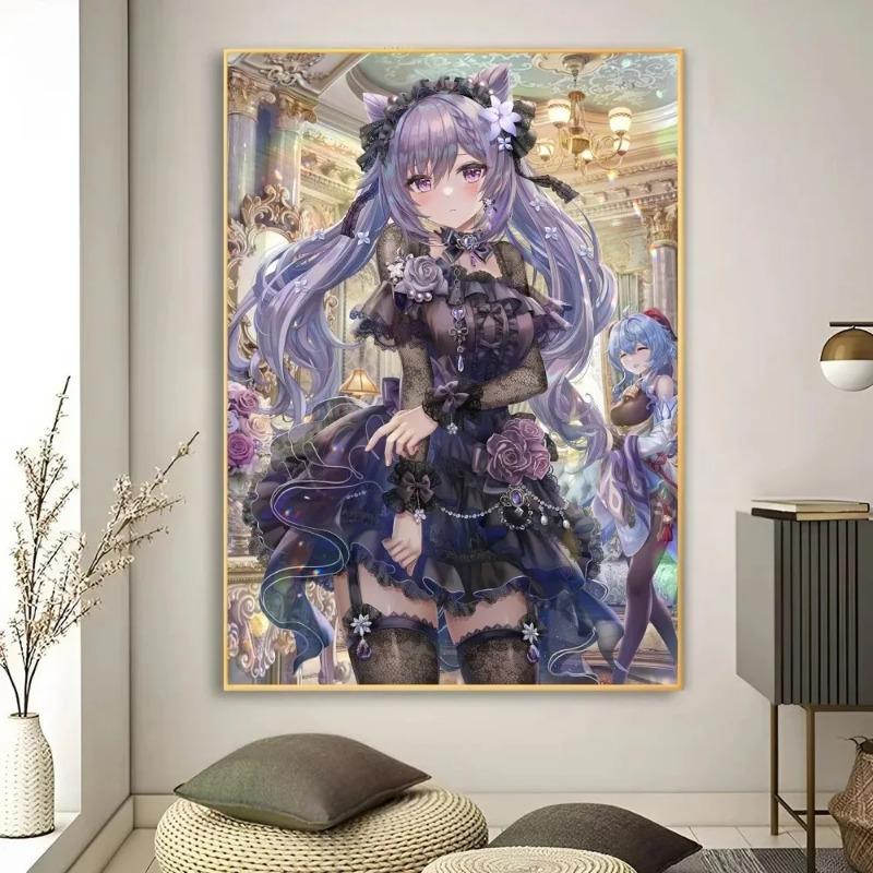 Genshin Impact Anime Game Poster Art Wall Murals Decor Bedroom Office Game Room Decor Gifts Kawaii Canvas Painting Cat Cars