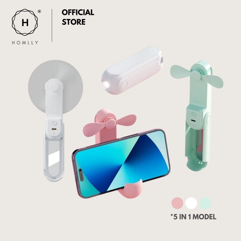 Homlly 5 in 1 Portable Handheld Pocket Fan with Power Bank, Flash Light, Mirror & Mobile Phone Holder X3PCS