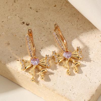 1 Pair Luxurious Bow Dangle Earrings for Women Cubic Zirconia Jewelry Daily Wedding Party Accessories
