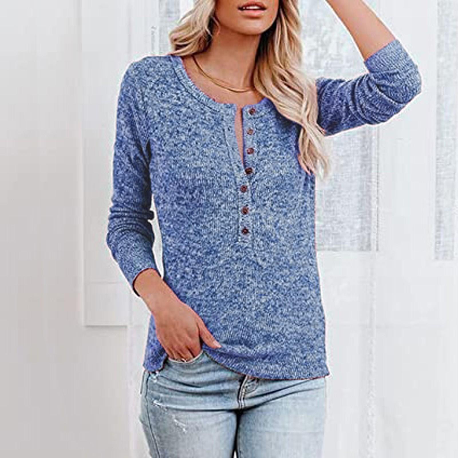 

Женский повседневный свитер с длинными рукавами и круглым вырезом, с пуговицами спереди XL синий