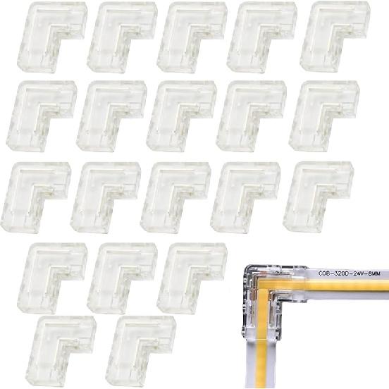 2Pin Transparent Solderless 8mm COB LED Strip Connector Corner Kit,Strip To Wire 4P,Strip To Strip 12P,L-Shape 2P,Red and Black Wire 4P,for 5V 12V