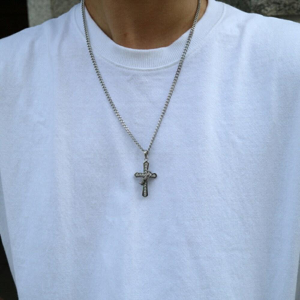 Men's Cross Necklace Cubic Silver Surgical Steel Cool Change
