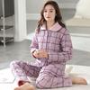 Pigiama Extra Spesso Donna Autunno Inverno 100% Cotone Loungewear Imbottito Tuta per la Casa di Mezza Età Scollo a V Fantasia Pigiami