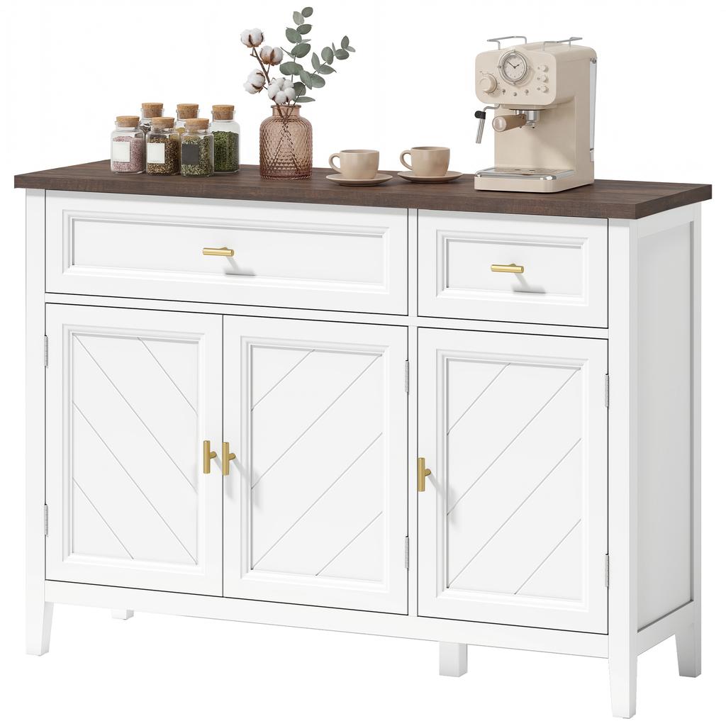 Modern Sideboard with 3 Doors, 2 Drawers and Adjustable Shelves, White