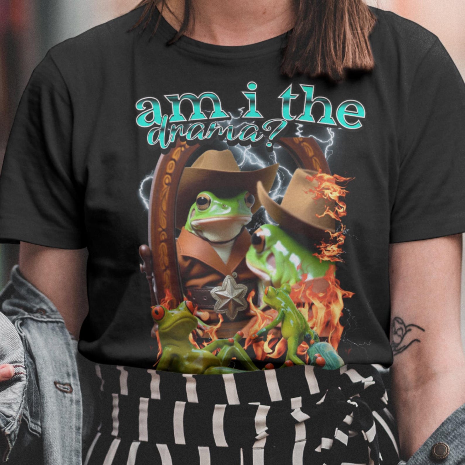 Funny Frog Meme Shirt: Cowboy Bootleg Hip Hop Tee L