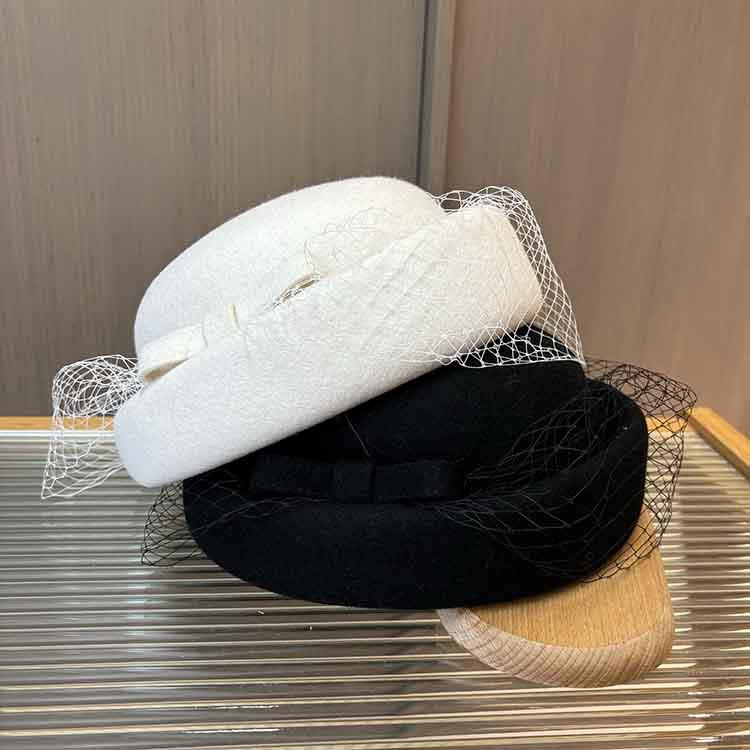 French Mesh Knot Wool Beret Women'S Autumn And Winter Fashion Dome Curled Top Hat Foreign Style Painter Hat