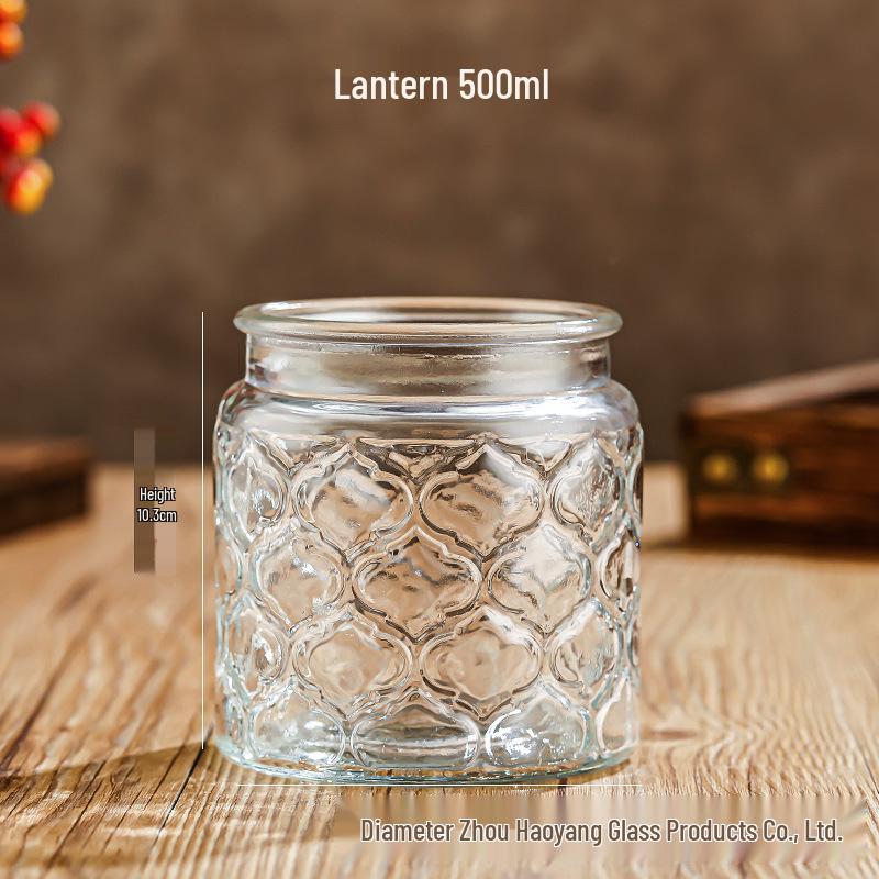 Square Embossed Glass Jar for Snacks & Dried Fruit, Retro Kitchen Storage Container 1