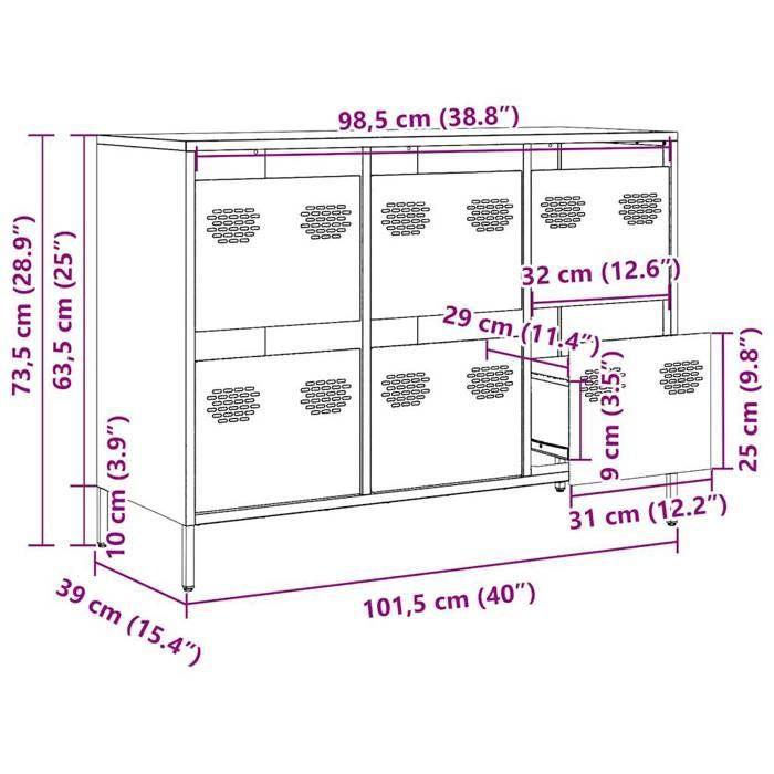 VidaXL Buffet blanc 101,5x39x73,5 cm acier laminé à froid, meuble de rangement, meuble de rangement de cuisine, meuble de 851267