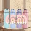 1PC Blessed Pastel Rainbow Arch Text Print 750ml Color Plastic Sports Water Bottle Leakproof Flip Straw Lid Suitable for Sports Office Home Use