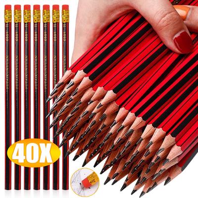 40/30/10 Stück Holzbuntstifte mit Radiergummi Schüler Kinder Malen Zeichnen Sechseckiger Griff Stift Schule Büro Schreibwaren