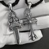 Retro Sword Cross Leather Cord Necklace