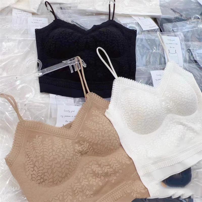 French Pleated Strappy Backless Cami with Built-in Wireless Seamless Comfortable Bralette