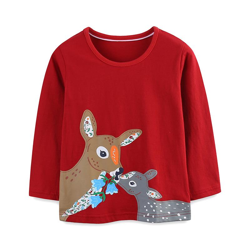Autumn Girls  Cartoon Deer Print Long Sleeve Round Neck T-shirt 120cm