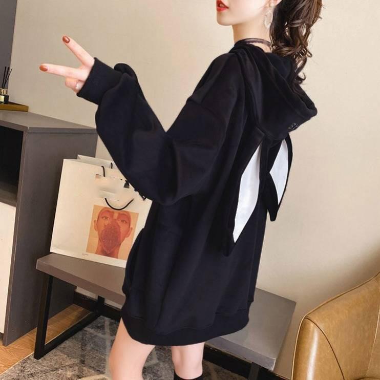 Damskie bluzy z kapturem i uszami królika, jesienno-zimowe, polarowe, pogrubione, ciepłe, damskie bluzy Harajuku, damskie bluzy z kapturem, codzienne topy