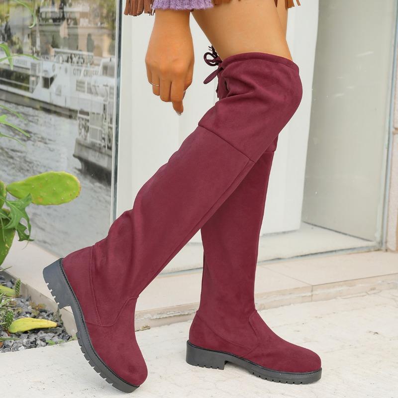 Plus-size Shoes, Low-heeled Shoes, Over-the-knee Long Boots, New Women's Shoes, Back Lace-up, Thick-heeled, Thin High Boots