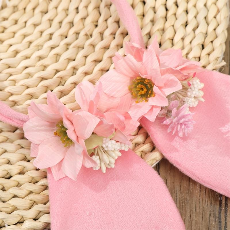 Roleplay Bunnies Girl Headband with Flower Designs Anime Headband Easter Cosplay Headdress Festival Dressingup Accessory