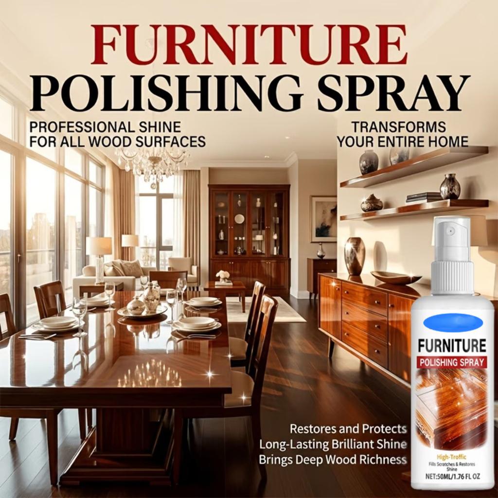 Furniture Polishing Spray 50ml High Traffic Surface Cleaner Scratch Remover and Shine Restorer for Wood and Laminated Surfaces