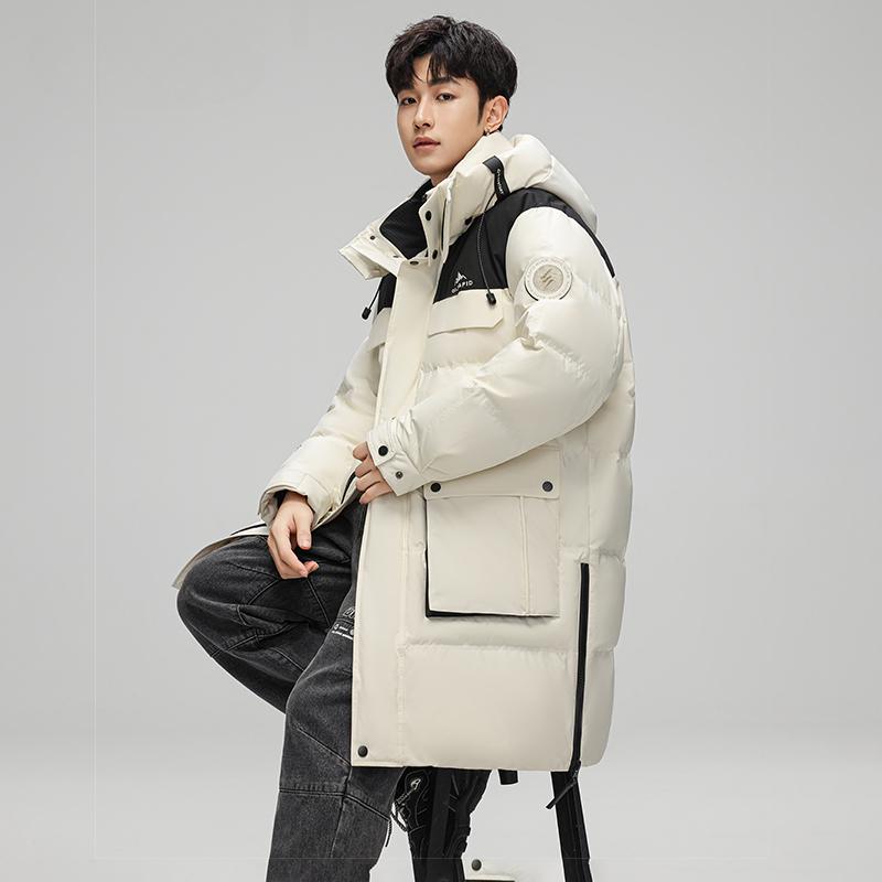 Herren Daunenjacke Herbst und Winter Neuer Modetrend Lang Dick Stehkragen Kapuzenjacke