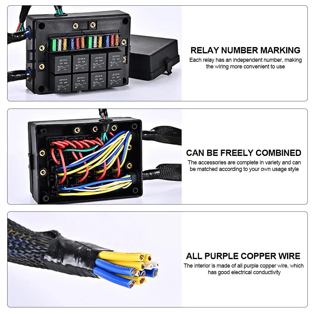 12V Car Auto Relay Box Fuse Block Three Pre-Wired Fuse and Relay Box with 15pcs Blade Fuses 5-30A 8Pcs 4 Pin 40A Relays