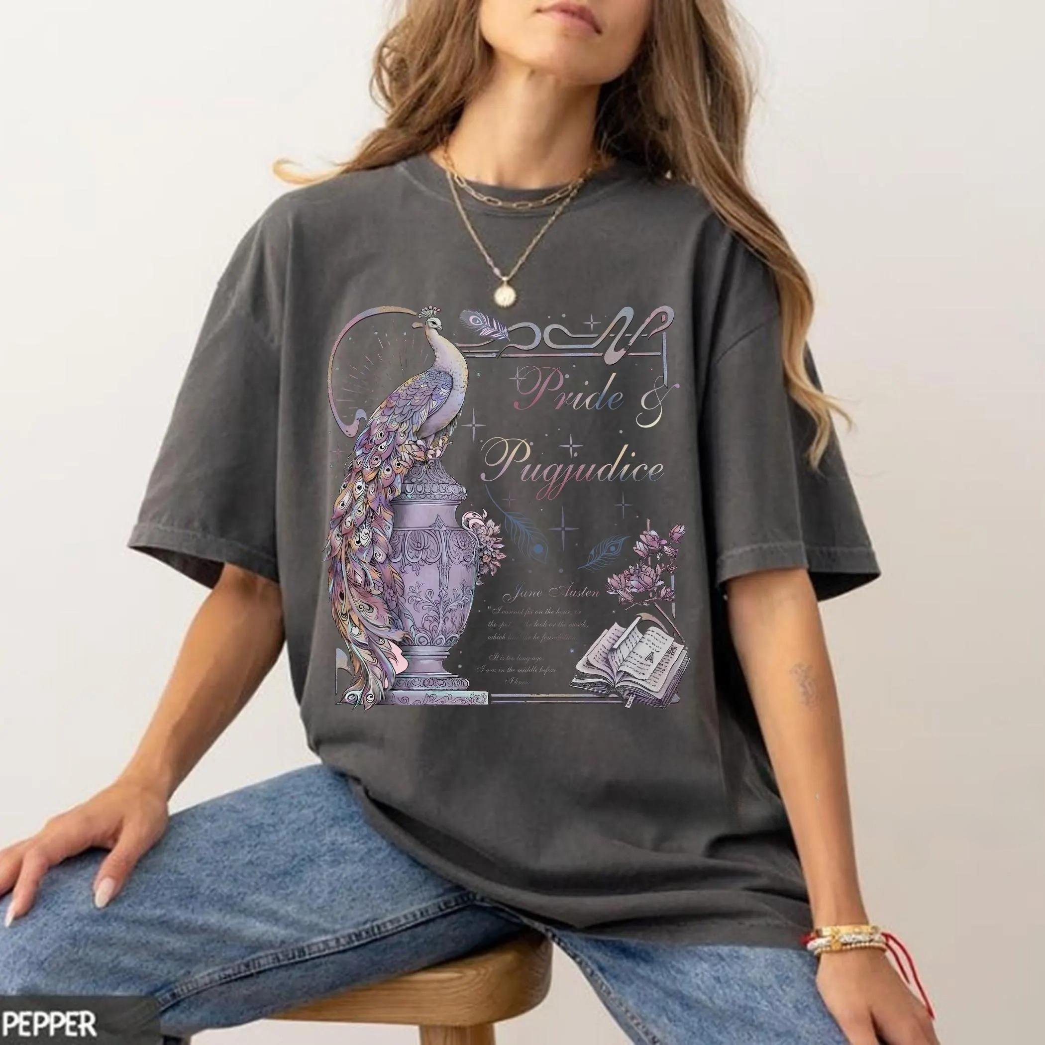 

Summer Womens Vintage Pride and Prejudice Peacock Print TShirt Cotton and Breathable Short Sleeve Oversized Loose Casual S