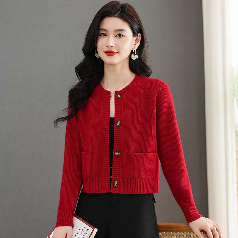 Damen Petit Rundhals Strick-Cardigan & Passendes Rock-Set - Einfarbig, Herbst/Winter Kollektion