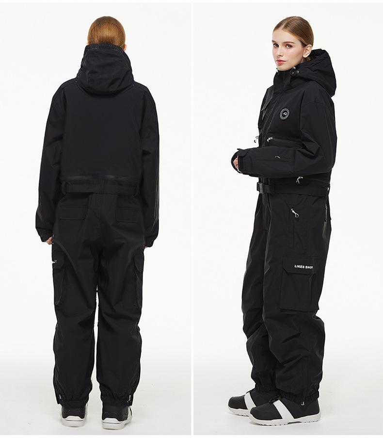 Unisex Waterproof One-Piece Ski Suit, Loose Fit, American-Style, Warm for 24-25 Snow Season