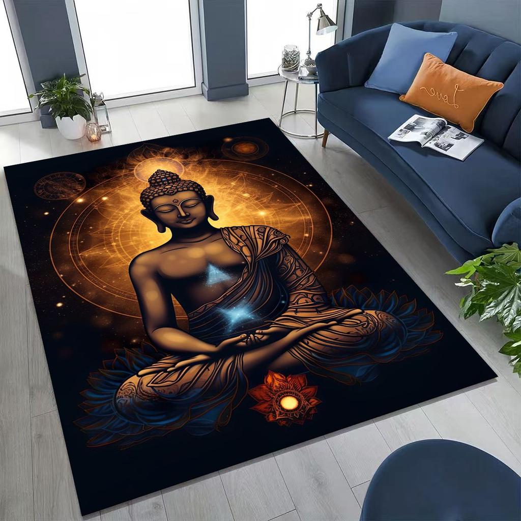 Věřící Slavnostní Buddha Šákjamuni Květinový Koberec do Ložnice Obývacího Pokoje Pohovka Domácí Rohožka Dekorace,Velká Dětská Hrací Protiskluzová Podložka na Podlahu Dárek