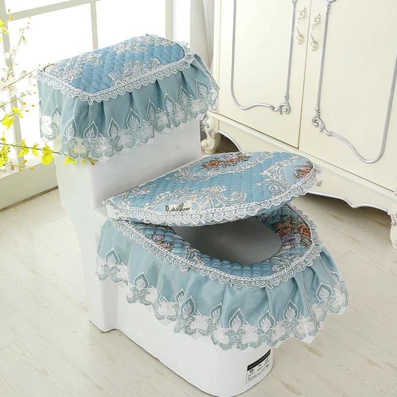 Μαξιλάρι οικιακής τουαλέτας σετ τριών τεμαχίων Δαντελένιο υφασμάτινο χαλάκι τουαλέτας Λουλούδια ευρωπαϊκού στυλ Κάλυμμα καθίσματος τουαλέτας