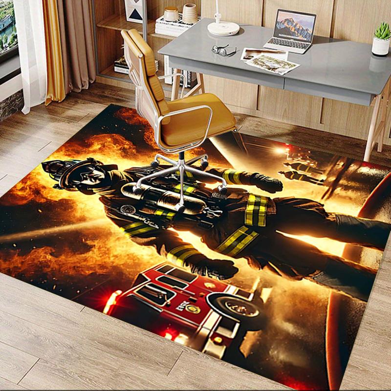 1PC firefighter firetruck Non-Slip Floor Carpet Compatible for Office&Living Room&Bedroom&Dining room - Flat- Soft & Pattern, Vibrant Colors-W233