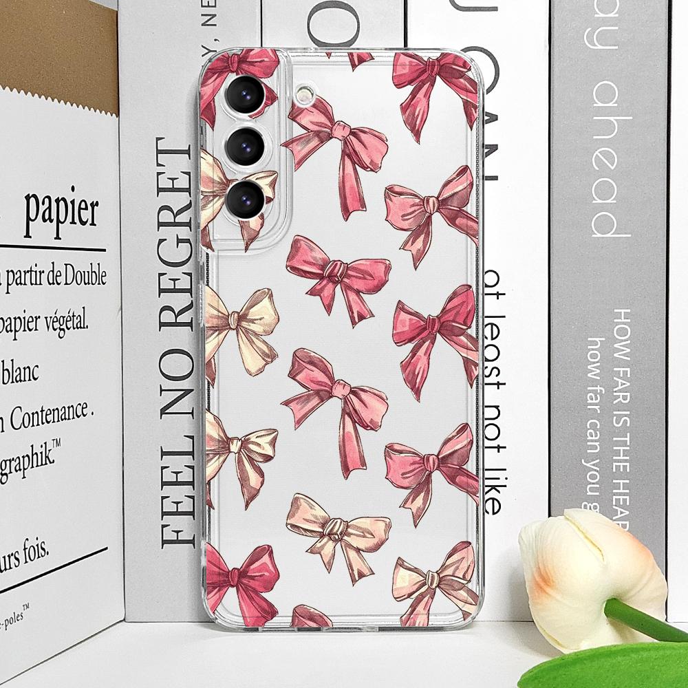 

Korean Cute Cherry Bow Silicon Phone Case for Samsung Galaxy S22 S23 S24 S25 Plus Ultra S21 FE Clear Soft Shockproof Back Covers For Samsung S23