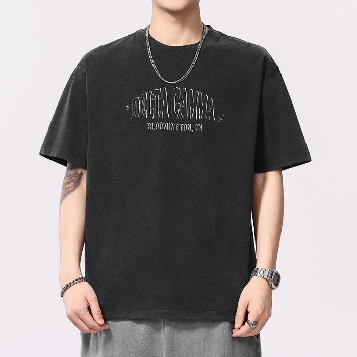 Neuestes Sommer-Dünnes Kurzarm-Oberteil Amerikanische Reine Baumwolle Schwerer Steinabrieb Wasserwäsche T-Shirt Herren