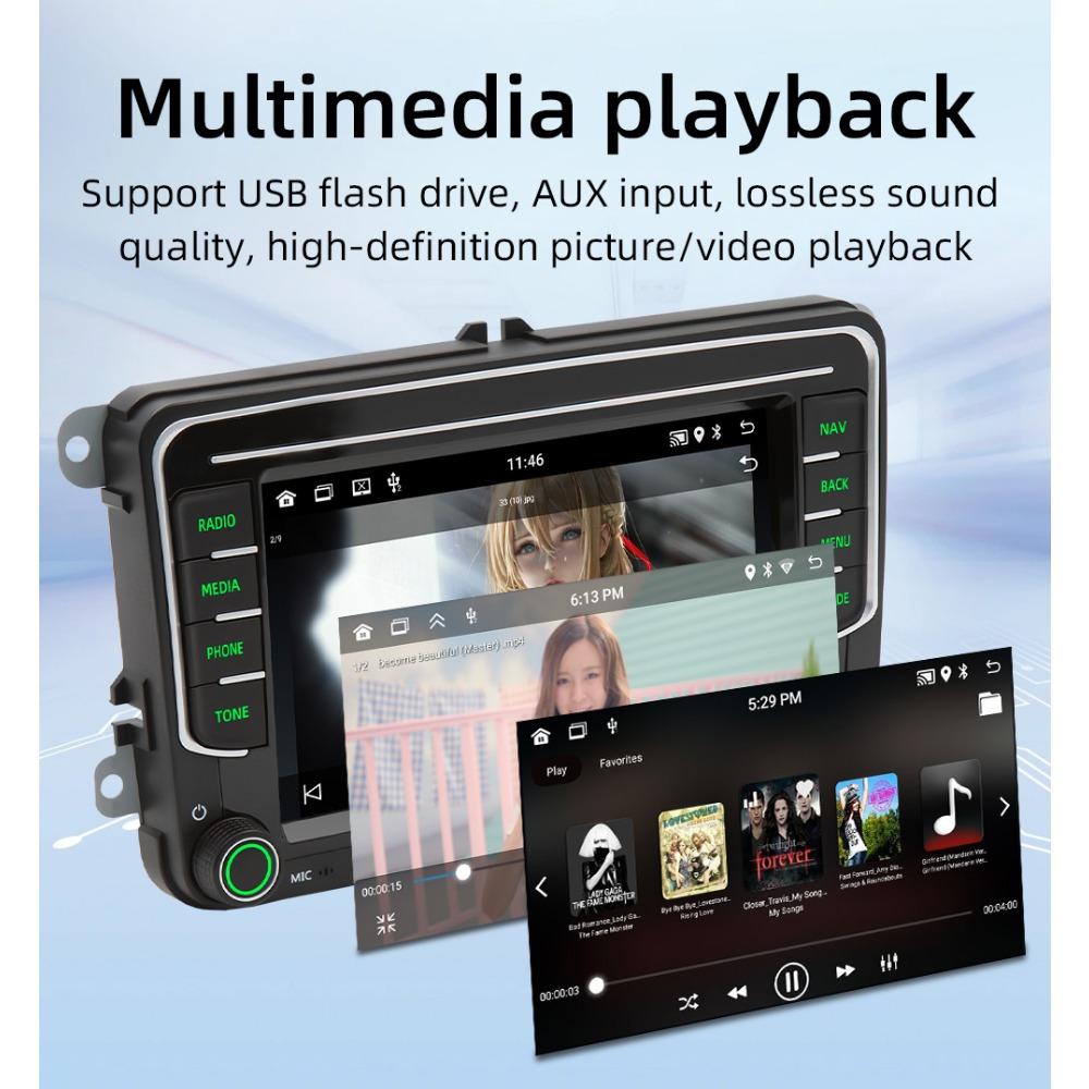 2Din bilradio Android for Volkswagen Golf 5 6 Polo Passat B6 B7 Jetta Caddy Touran Universal Multimedia Carplay Navigasjon GPS 2+64GB