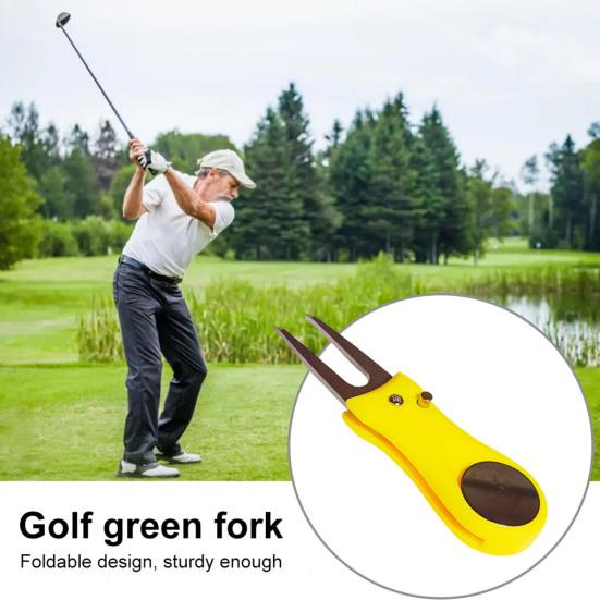 Herramienta para arreglar chuletas de golf plegable, herramienta para reparar chuletas con marcador de bola magnético, robusta de acero inoxidable, horquilla para golfistas