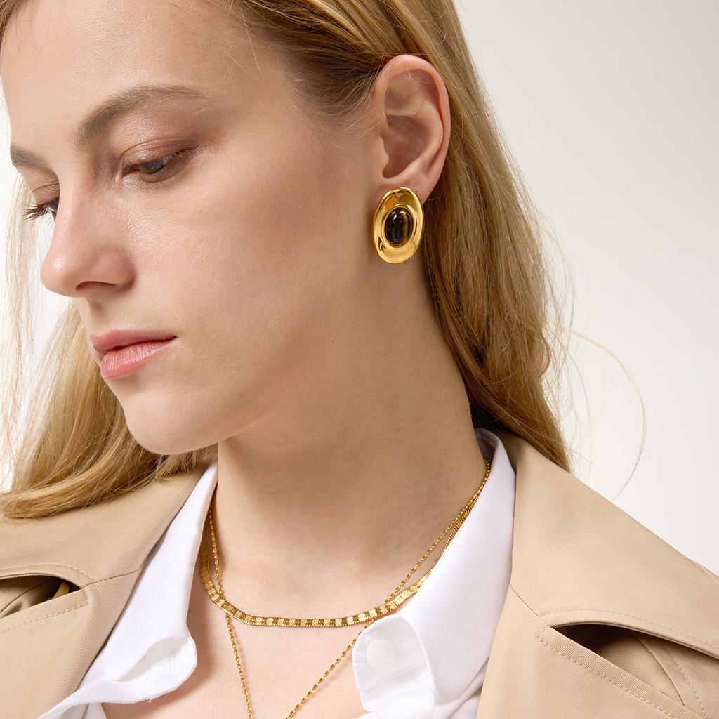 Youthway Vintage Tiger Eye Stone Stud Earrings For Women Minimalist Gold Plated Stainless Steel Earrings Fashion Jewelry