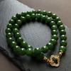 Eleventh National Day Mid-Autumn Hetian Jade Necklace - Spinach Green, 10mm beads, Mother Chain - Warm, Classical Collection