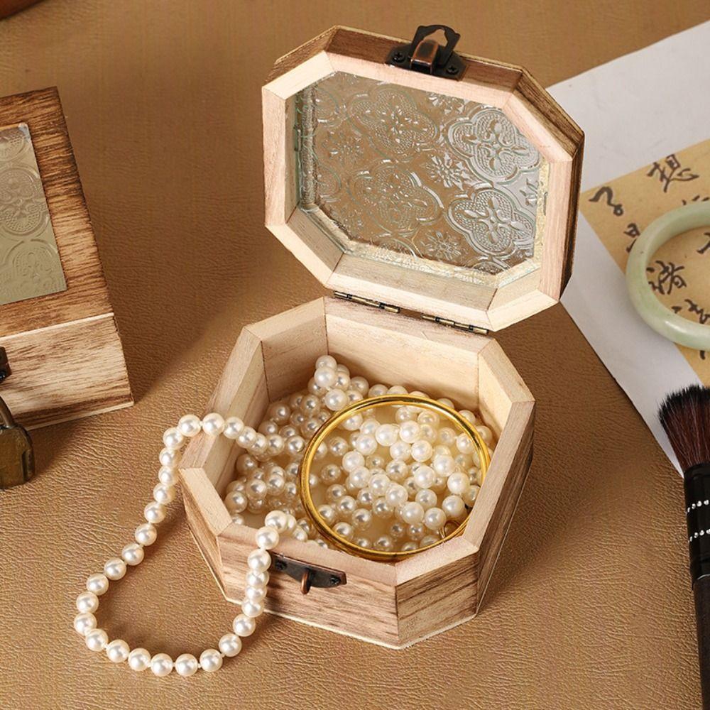 With Lock Wooden Jewelry Storage Box Frosted Glass Treasure Decorative Box Exhibition