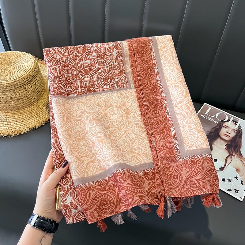 Women's Spring & Autumn Cotton-Linen Scarf: Airy Beach Shawl & Sun Protection Accessory.
