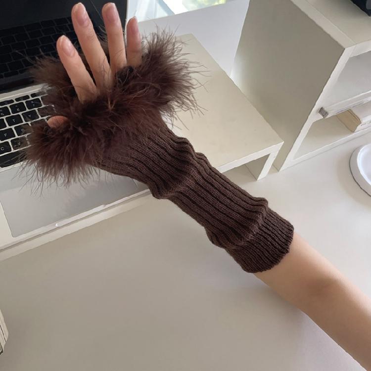 Punk Sleeve Feathered Gloves Wrist Warmer for Costume Party Short Mitten