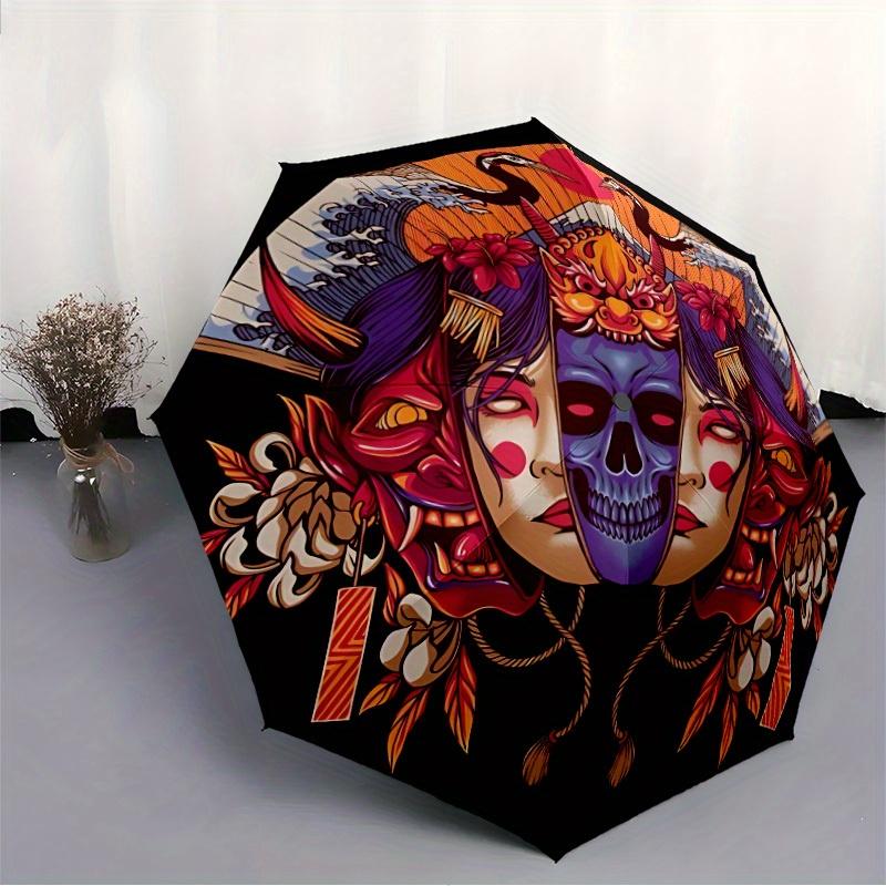 1pc Mask Art Automatic Open/close Folding Umbrella, Compact Portable Travel Umbrella, Perfect Birthday/Christmas, Cute Umbrella, Durable Con