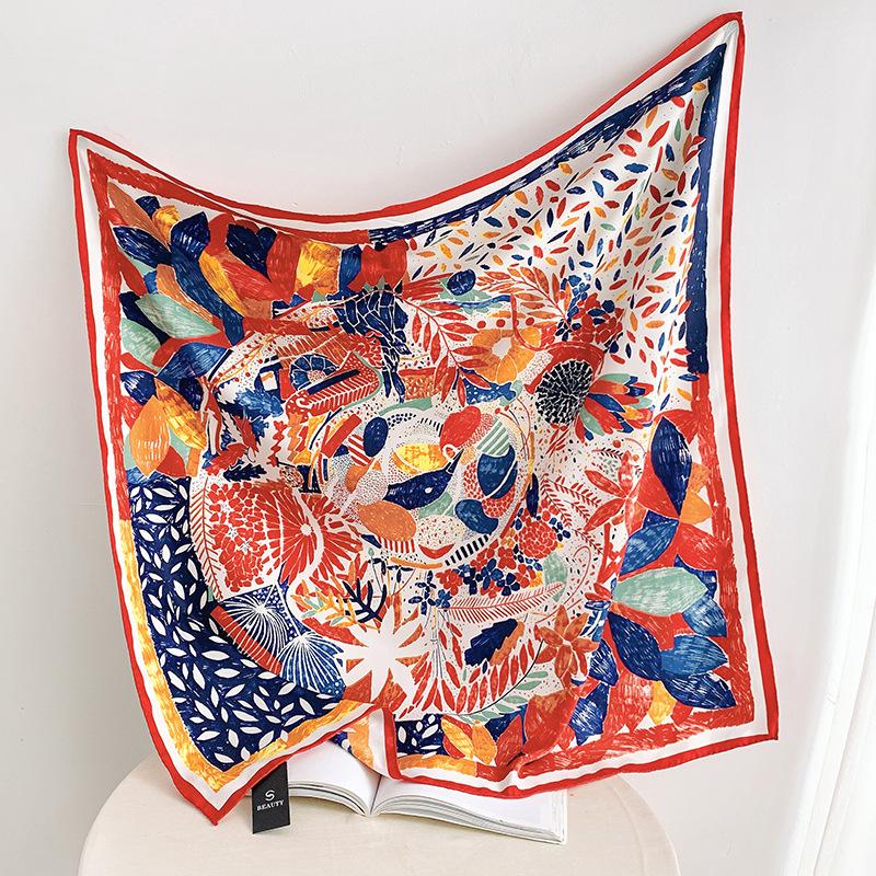 Summer new ink painter hand curling 91 square scarves in stock simulated silk twill temperament shawl manufacturer
