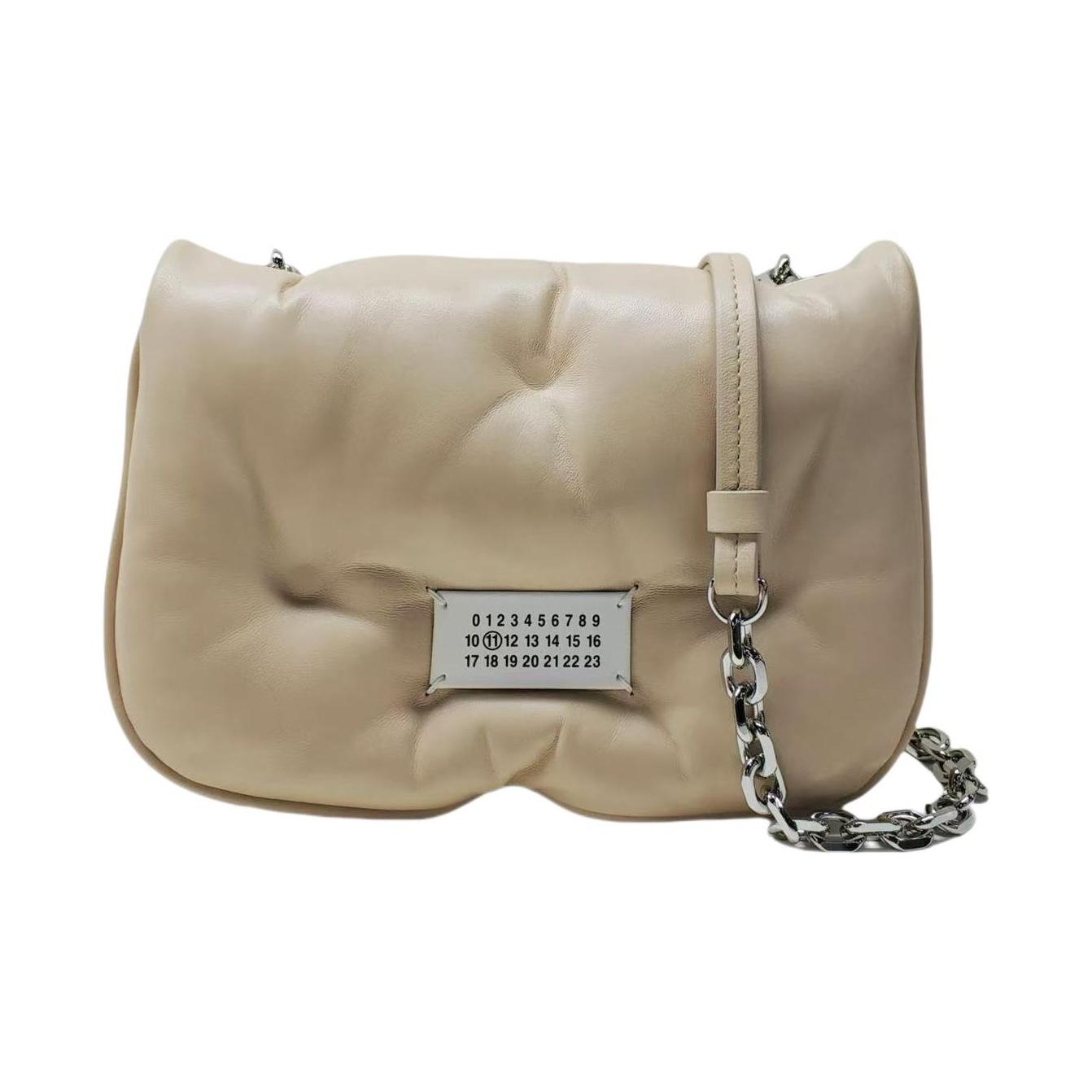 

Maison Margiela Digital Badge Pleated Design Leather Shoulder Bag Women Shoulder Bag Beige SB3WG0041P4300T2086 Basic Set (Bag+Dust Bag)