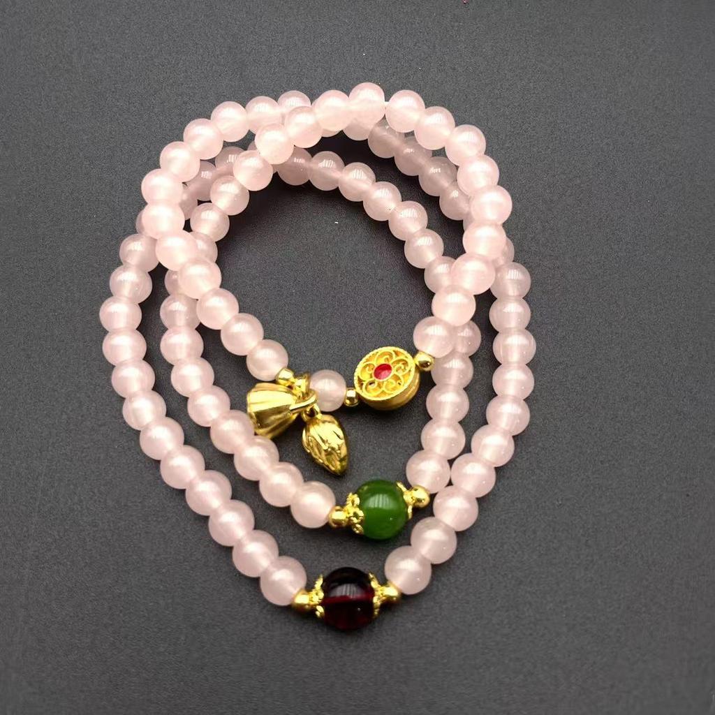 Pink Imitation Jade Beaded Bracelet - Fashionable Design, Single Strand Women's Gift Bracelet for Friends.