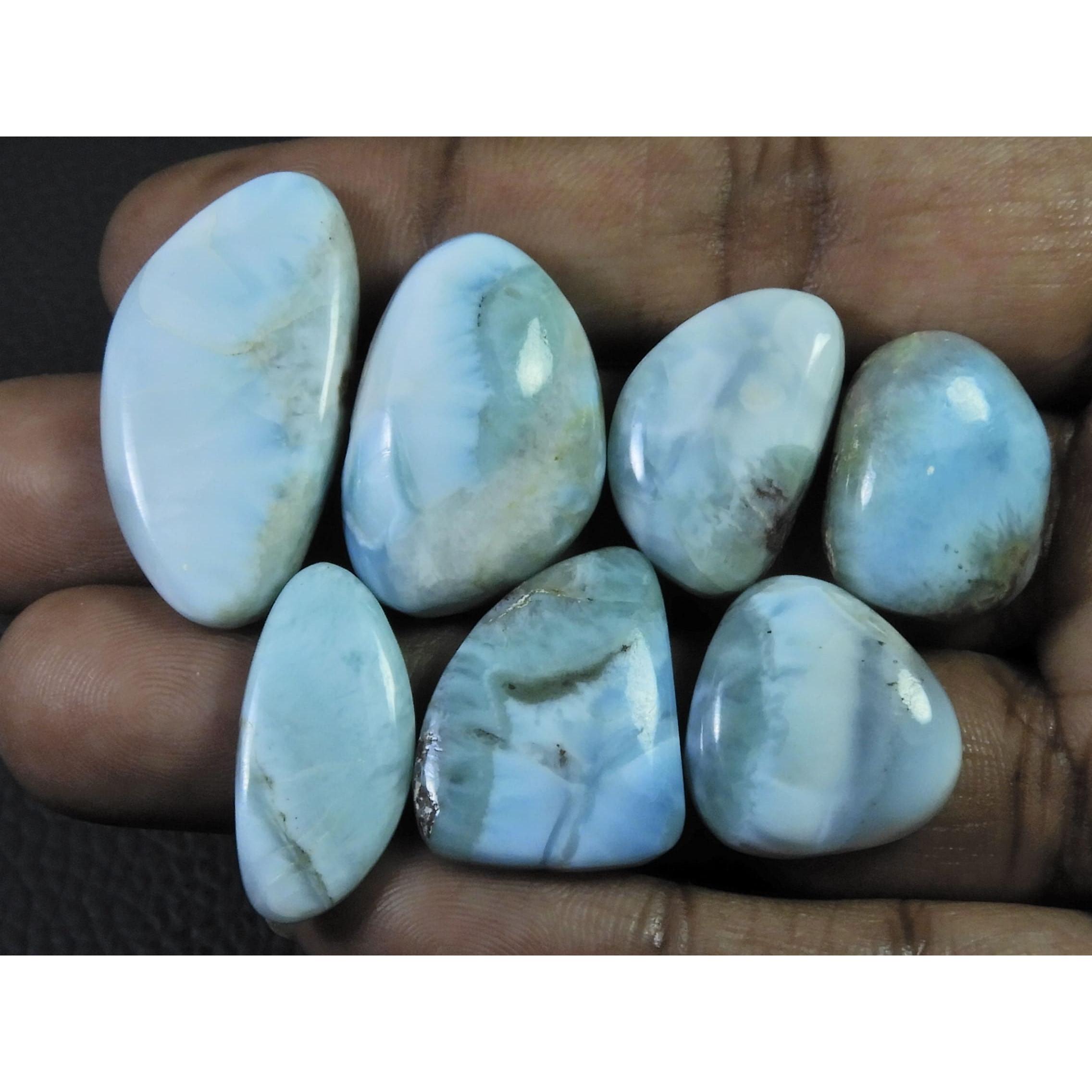 

7Pcs Natural Larimar Pectolite Fancy Cabochon Loose Gemstone Lot 145cts. C-595